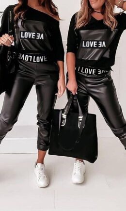 Casual Street Letter Print Split Joint O Neck Long Sleeve Two Pieces