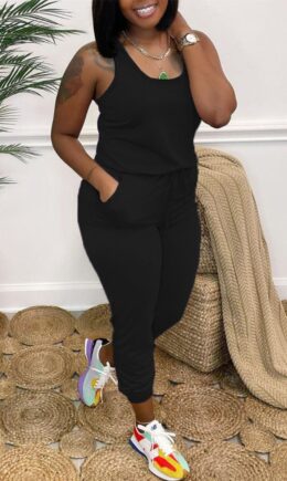 Fashion Casual Solid Basic O Neck Regular Jumpsuits