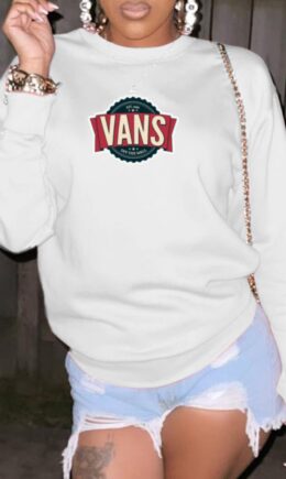 Street Vintage Print Letter O Neck Tops