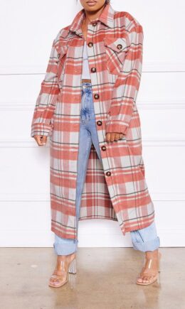 Casual Plaid Print Split Joint Buckle Turndown Collar Outerwear