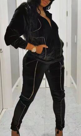 Casual Split Joint Zipper Long Sleeve Two Pieces