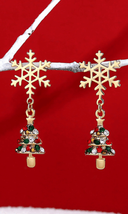 Casual Sweet Party Snowflakes Christmas Tree Printed Split Joint Earrings