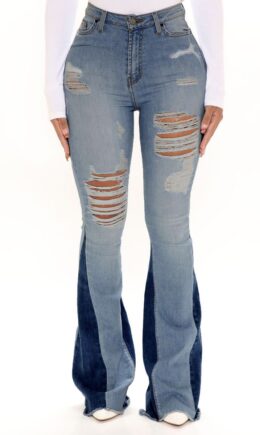 Fashion Casual Patchwork Ripped Mid Waist Regular Denim Jeans