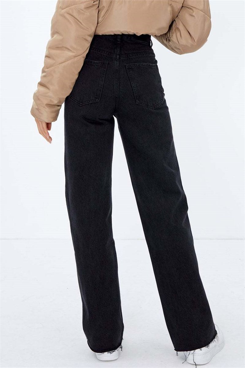 Casual Solid Color Ripped High Waist Straight Denim Jeans main image 1