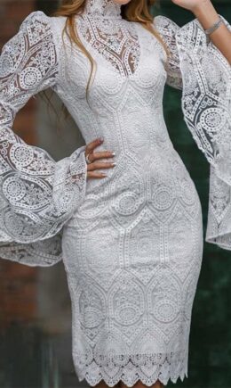 Fashion Sexy Embroidery See-through Turtleneck Long Sleeve Two Pieces