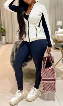 Fashion Casual Patchwork Basic Hooded Collar Long Sleeve Two Pieces