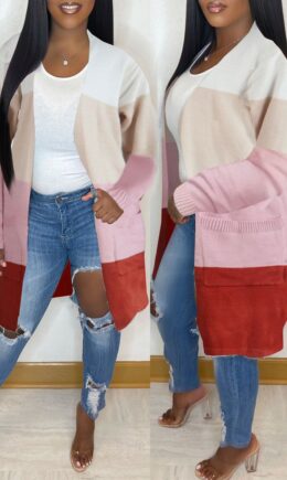 Casual Striped Print Split Joint Outerwear