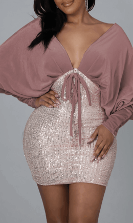 Sexy Patchwork Sequins V Neck Pencil Skirt Dresses