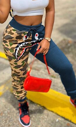 Navy Fashion Casual Camouflage Print Split Joint Harlan Bottoms