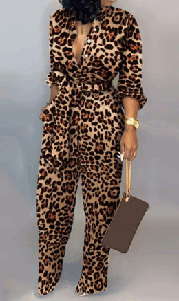 Leopard Print Fashion Print Long Sleeve Half-Open collar