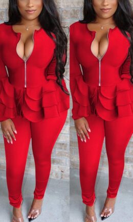 Fashion Sexy Celebrities Patchwork Solid Two Piece Suits Long Sleeve Two Pieces